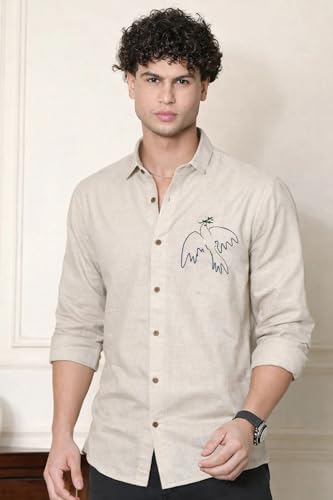 Image of MiraMichi Men's Pure Linen Shirt with Long Sleeve Collared Neck Standard Length and Button Down Closure Type |Shirt's for Men Stylish | Branded Shirt's | Formal Style