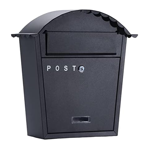 EPROSMIN Classic Wall Mounted Post Box / Letterbox/ Mail Box / Galvanised Steel / Lockable, Weatherproof and Easy to Install, 38x36x13.5cm(Black) Cover