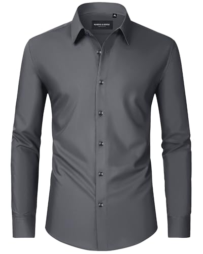 Image of Alimens & Gentle Men's Dress Shirts Long Sleeve Wrinkle Free Stretch Business Casual Wedding Button Down Shirt