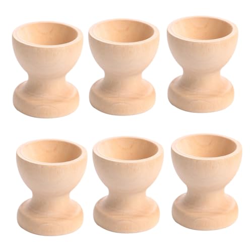 PRETYZOOM 6Pcs Wooden Egg Holder Kitchen Tabletop Egg Tray Container Natural Wood Storage for Eggs Stylish Egg Cups for Kitchen Counter Space Saving Egg Organizer