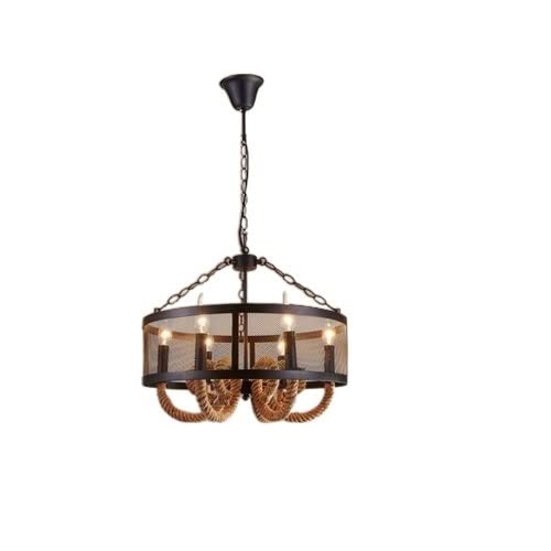 Lustre en corde de chanvre 6 lumières style vintage rural pour cuisine et bar