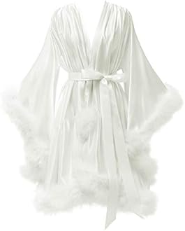 yinyyinhs Women's Feather Robe Silk Satin Bridal Dressing Gowns Short Nightgown Bathrobe Sleepwear Maternity Photoshoot Robe