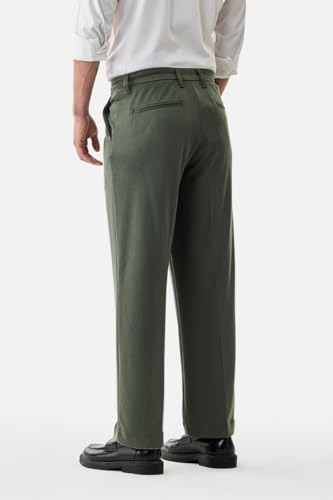 Image of SNITCH Men Casual Trousers | Loose Fit Pleated Front Plain Wide-Leg Style | Lightweight Polyester Blend Medium-Stretch Fabric for Summer & All-Day Comfort Wear