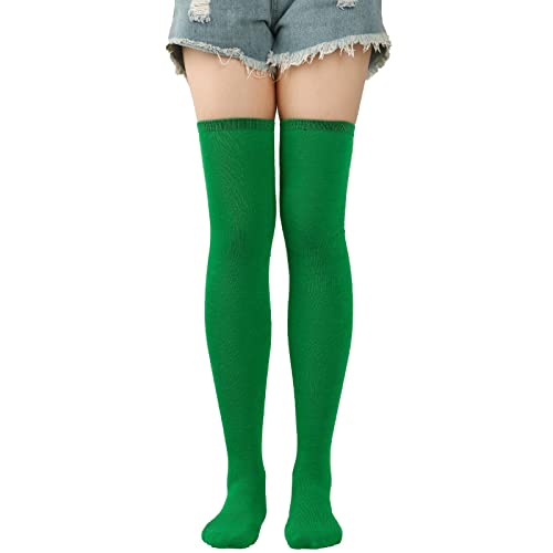 Calcetines largos para mujer, color puro, hasta el muslo por encima de la rodilla, para festivales, Navidad, 11 x 17 pulgadas, verde, Altoa única