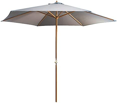 Alfresia 3m Wooden Garden Parasol with Wind-Up Crank Mechanism - UV30+ Showerproof Canopy | 2 Section Hardwood Pole