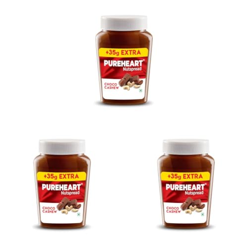 Image of PUREHEART Nut Spread Choco Cashew (350 +35 gm Extra) | Nutty, Smooth and Creamy Chocolate Cashew Spread for Breakfast - No. 1 Exporter of Roasted Nuts (Pack of 3)