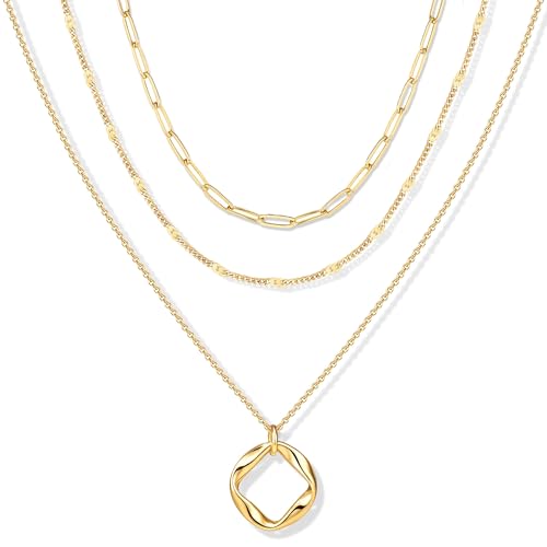 FENNELISA 3Pcs Halskette Damen Layered Gold Kette Hypoallergen Lange Kette Silber 925 Verstellbarer Wasserfest Goldkette Damen