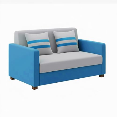 Image of FURNY Lifestylio 2 Seater Fabric Sofa Set (Light Grey-Aqua Blue) Premium Velvet Finish | Ideal for Living Rooms, Offices
