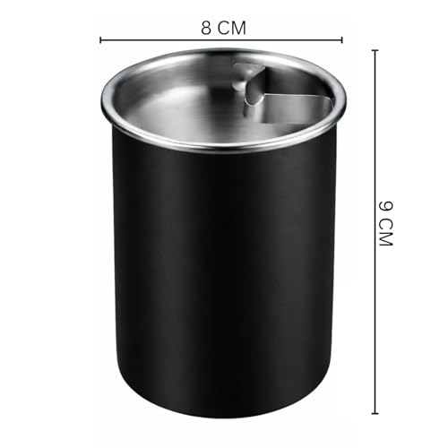 Image of NYRWANA Stainless Steel Windproof Ashtray with Lid | Rustproof, Easy-to-Clean Ash Holder for Smokers | Elegant Indoor Outdoor Ash Tray for Patio, Home, Office, Bar & Garden Use (Black)