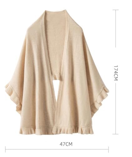 Women's Soft Cashmere Shawl Wraps Open Front Poncho Cape Chunky Cardigan Sweater Scarf Ruffled Edge Fall Winter2