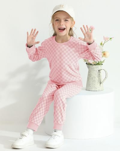 WESIDOM Toddler Girl Clothes Checkered Long Sleeve Pullover Tops + Pants Toddler Baby Sweatsuit Fall Winter Outfits4