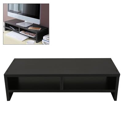 2-Tier Wooden Monitor Stand Riser with Storage Shelf Desk Organiser 500x200x132mm for Home Office PC & Computer Accessories (Black)