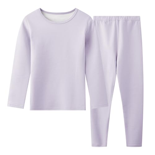 Hoseay Conjunto Ropa Interior Térmica Niños, Cálido Forro Polar Camiseta Manga Larga y Pantalón 2 Piezas Capa Base, Térmicas Set Otoño Invierno Deportes Esquí para Niña 9-10 Años, Morado