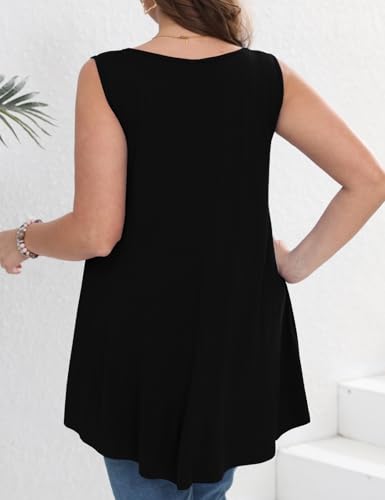 JollieLovin Women's Tunics Tank Tops Sleeveless Loose Fit T-Shirt with Flare Hem Comfy Swing Blouse (Available in Plus Size)3