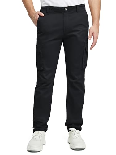 Cargo Pants for Men Cotton Fabric 6 Deep Pockets Straight-Leg Design Work Pants for Men Black 42