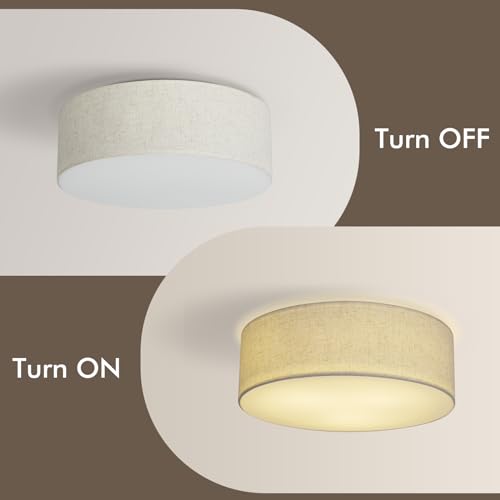 18-Inch Large Flush Mount Ceiling Light Fixture with Fabric Shade, Modern Drum Closed to Ceiling Lighting for Living Dining Room, Bedroom, Kitchen, Foyer - Farmhouse 3-Light Lamp & Chandelier - Image 3