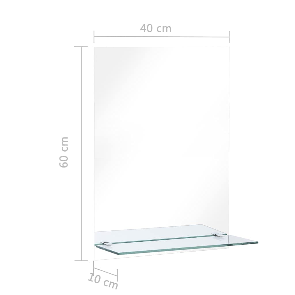 Wandspiegel mit Regal 40×60 cm aus gehärtetem Glas, Badspiegel für Badezimmer Wohnzimmer Schlafzimmer, dekorativer Kosmetikspiegel mit Ablage für Styling und Rasur