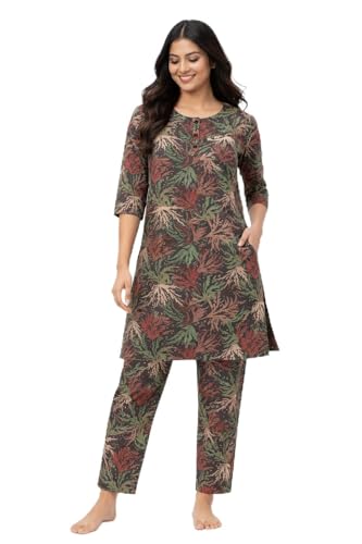Image of Duchess Women's Pure Cotton Printed Long Length Night Suit Set