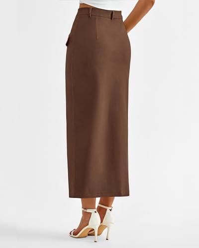 Btfbm Womens High Waisted Maxi Skirt Decorative Pocket Slim Fit Long Skirt Dress Business Casual Midi Skirts With Slit thumb #3