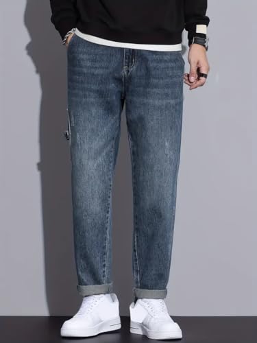 Image of Men's Loose Fit Denim Jeans | Mid Rise Straight Baggy Fit | Stretchable Casual Streetwear Jeans for Men
