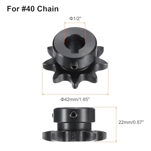 Image of uxcell #40 Chain Roller Sprocket B Type, 1 /2 inch Bore 9 Tooth Single Strand Chain Sprocket, Carbon Steel, Keyway with Set Screws