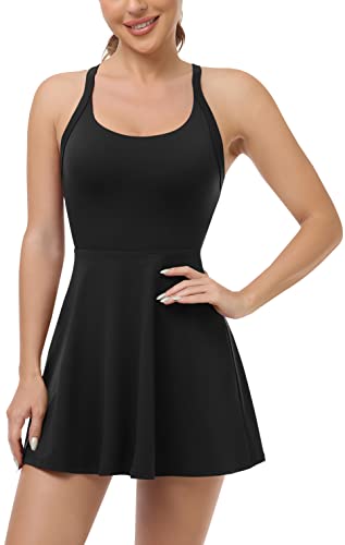 Womens Workout Tennis Dress with Built in Shorts and Bra Athletic Golf Activewear for Exercise2