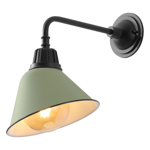 Image of JONATHAN Y Croydon 1-Light Gooseneck Barn Sconce 9.63 inch, Matte Olive Green