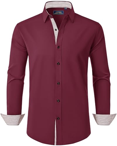 J.VER Elegantes Anzughemd Stretch Bügelfrei Smokinghemd Festliches Comfort Fit Classic Freizeithemden für Hochzeit und Galadinner,Bordeaux,M J.VER Elegantes Anzughemd Stretch Bügelfrei Smokinghemd Festliches Comfort Fit Classic Freizeithemden für Hochzeit und Galadinner,Bordeaux,M