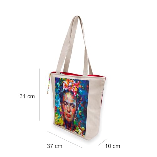 Image of Hand-Printed Tote Bag with Classical Design-Reusable, Zipper Closure For Women & Girls