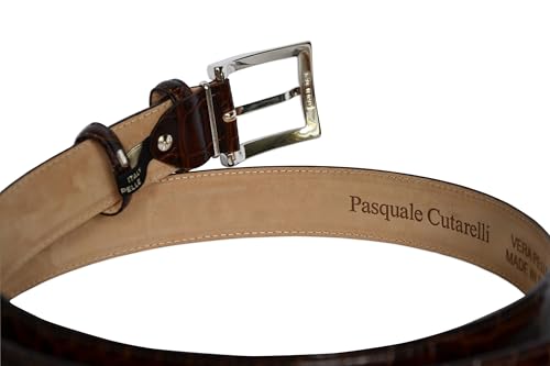Image of Men's Italian Crocodile Embossed Leather Belt | Genuine Italian leather. Refined crocodile embossed texture. 35mm (1.38 inch) dress width. Handmade in Italy. Gift boxed.