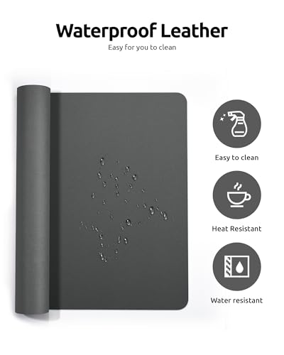 Image of YSAGi Leather Desk Mat, Large Mouse Mat, Non-Slip Desk Pad, Waterproof PU Leather Table Protector Writing Pad for Office and Home (60 x 35 cm, Dark Grey)