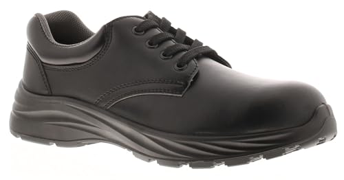 Tradesafe Zapatos de seguridad con cordones, puntera de acero, para cocina, chef, zapatos de trabajo antideslizantes, S1 SR, repelentes al agua, resistentes al calor y antiestáticos, Black, 44 EU