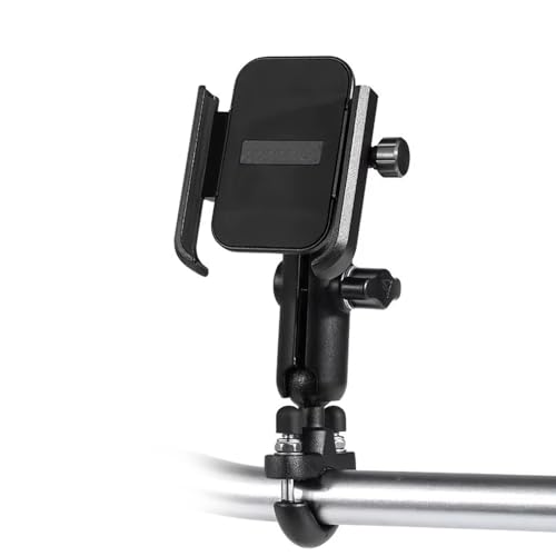 Image of Motorcycle Phone Mount, 360-Degree Rotation, Anti-Vibration Shockproof Mobile Holder with Ball Joint, Universal Bike Handlebar Mount, Black