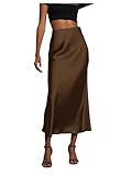 SOLY HUX Women's Elegant Satin Skirts High Waisted Flared Casual Work Office Fishtail Midi Skirt Coffee Brown Medium