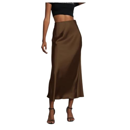 SOLY HUX Women’s Elegant Satin Skirts High Waisted Flared Casual Work Office Fishtail Midi Skirt