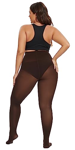 Image of CozyWow Plus Size Tights for Women 80D Soft Solid Color Semi Opaque Pantyhose High Waist 1X 2X 3X 4X