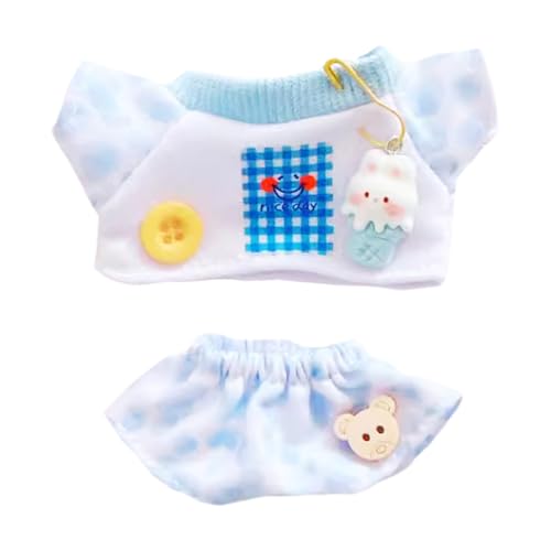 niannyyhouse 10cm~15cm 20cm ぬいぐるみ 服 Tシャツ パンツ 柄物セット 綿人形 衣装 着せ替え (Blue 20cm)