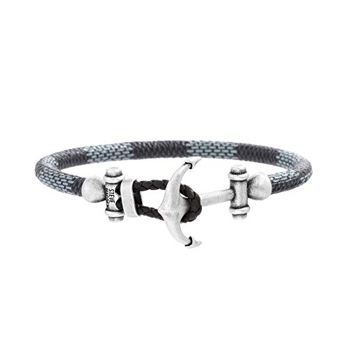 Steve Madden Men's Blue Ombre Braided Faux Leather Bracelet with Anchor Design Closure in Stainless Steel