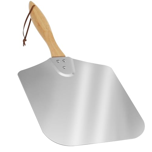 Skyflame Kitchen Supply Aluminum Pizza Peel with Wooden Handle 12 Inch x 14 Inch, Pizza Paddle for Baking Homemade Pizza Bread