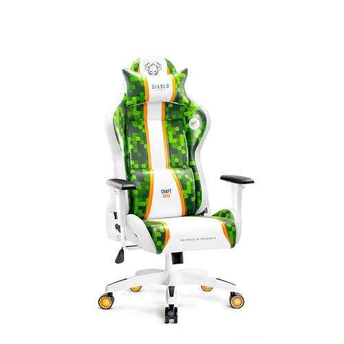 DIABLO Chairs X-One 2.0 Craft Edition Piccola Sedia da Gaming Girevole Sedia da Scrivania Ergonomica con Cuscino Lombare e Poggiatesta Schienale in Ecopelle Regolabile 64x33x120 cm Verde-Bianco