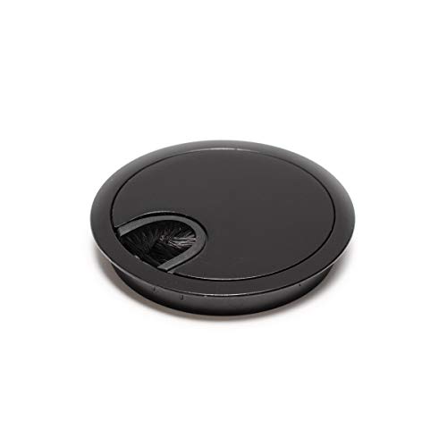 sossai® Kabeldurchführung/Kabeldurchlass/Schreibtischkanal mit Bürste für Schreibtische, Büro & Arbeitsplatten | 1 Stück | KDM1-BL | Design: Schwarz | Durchmesser: 80 mm | Material: Metall
