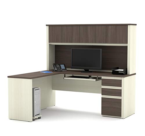 Bestar Prestige + L-Shaped Desk Pedestal and Hutch, 72W,
