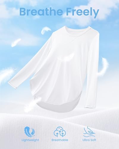 G4Free Women's UPF 50+ UV Shirts Long Sleeve Workout Sun Shirt Outdoor Gym Hiking Tops Quick Dry Lightweight White — view 3