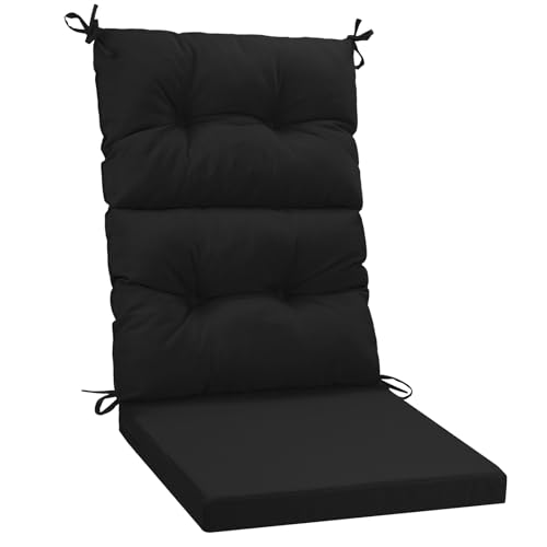 PRIMEPATIO Outdoor High Back Garden Chair Cushion 120x50cm Waterproof Rattan Seat Pad with Tufted Backrest & Ties for Garden & Patio Furniture Loungers 120x50cm Black