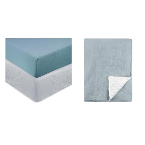 Image of Hooyax Pack of Muslin Crib Sheets and Baby Blankets, Super Soft Bed Sheets Nursery Blanket for Newborn