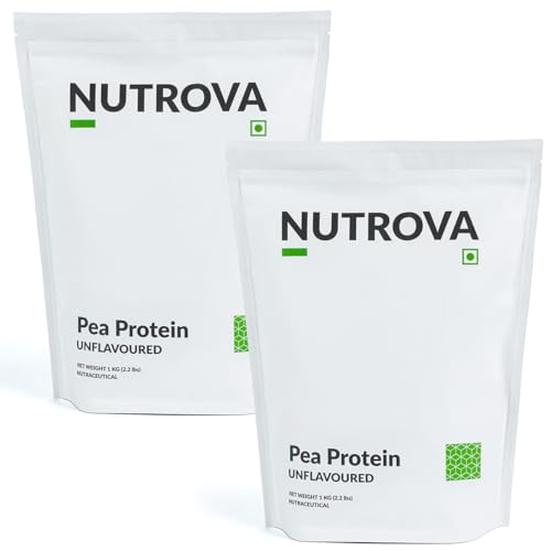 NUTROVA Pea Protein Powder, Vegan Protein Isolate 2 Kgs(Pack Of 2X1000 Gms)|No Added Sugar, Artificial Sweeteners Or Flavours|Vegan & Gluten-Free|80% Protein Content, 8G Protein Every 10G Scoop.