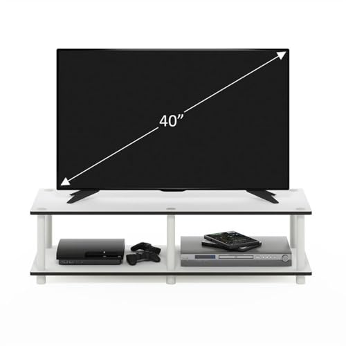 Image of Furinno JUST Toolless TV Stand, 2-Tier Wide Entertainment Center for TV up to 46 Inch, Open Shelf TV Console, for Living Room, Bedroom, White