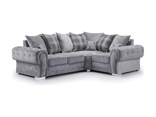 Verona Corner Grey Sofa 4 Seater | Right Hand Scatter Back