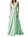 Produktbild Carnivalprom Damen Chiffon Abendkleider Für Hochzeit Elegant V-Ausschnitt Brautjungfer Kleider Ballkleider(Sage,38)