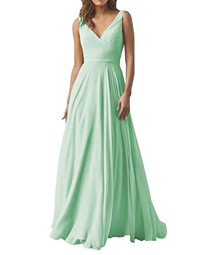 Preisvergleich Produktbild Carnivalprom Damen Chiffon Abendkleider Für Hochzeit Elegant V-Ausschnitt Brautjungfer Kleider Ballkleider(Sage,38)